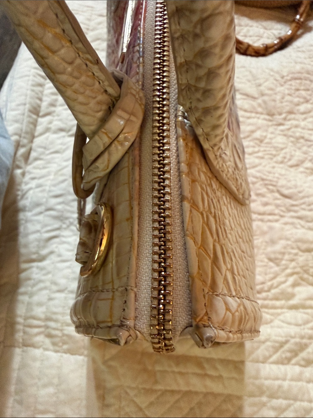 Brahmin Ivory Croc-Embossed Satchel with Multicolor Watercolor Accent - Picture 7 of 8